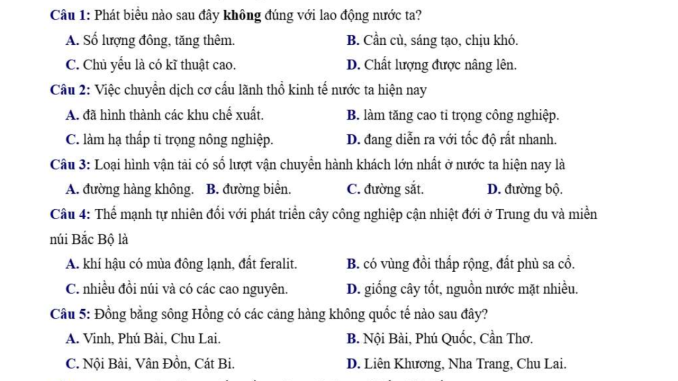 đề thi thử thpt môn địa lý Liên trường Hà Tĩnh