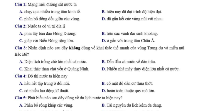 đề thi thử thpt môn địa lý Sở Bình Phước