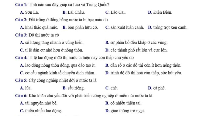 đề thi thử thpt môn địa lý Sở Đak Lak