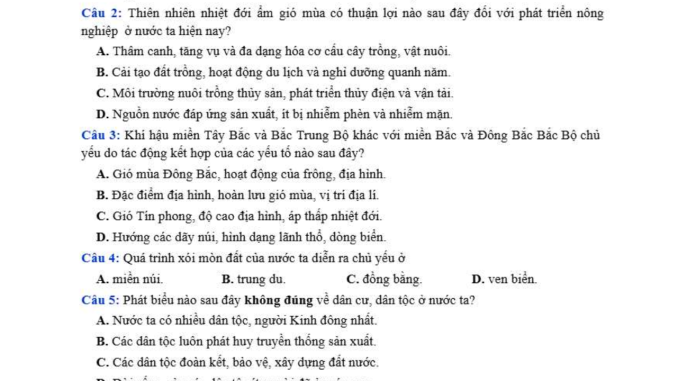 đề thi thử thpt môn địa lý Sở Hải Dươn