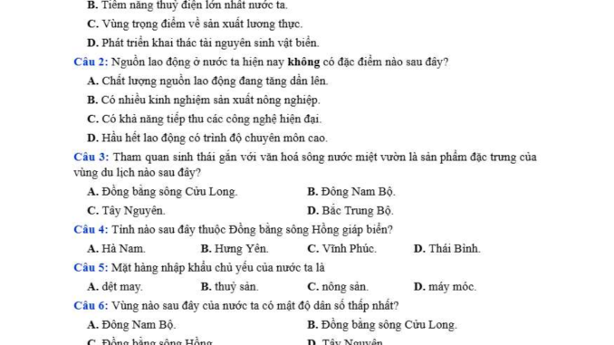 đề thi thử thpt môn địa lý Sở Lạng Sơn