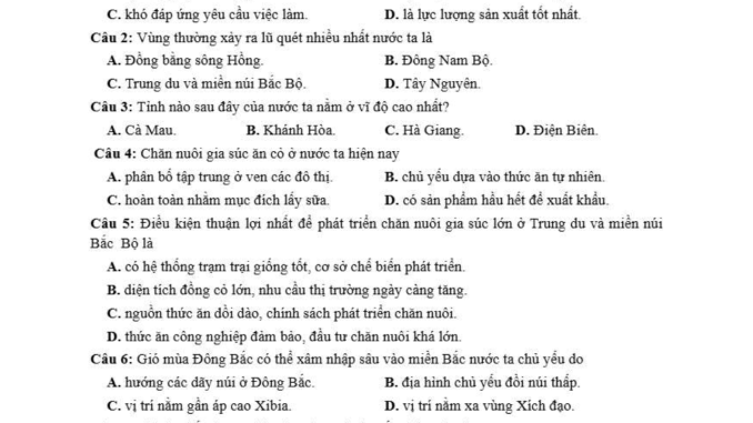đề thi thử thpt môn địa lý Sở Quảng Bình
