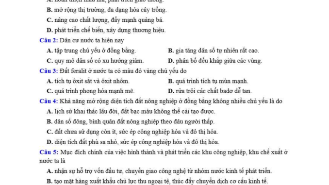 đề thi thử thpt môn địa lý Triệu Sơn 4 Thanh Hóa