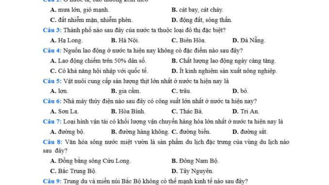 đề thi thử thpt môn địa lý bộ giáo dục