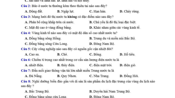 đề thi thử thpt môn địa lý chuyên lê hồng phong Nam Định
