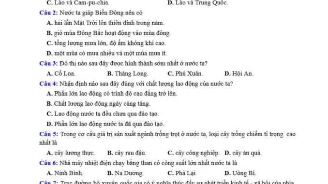 đề thi thử thpt môn địa lý tỉnh Đồng Tháp