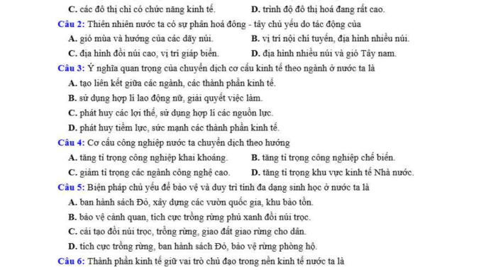 đề thi thử thpt môn địa lý tỉnh Nghệ An