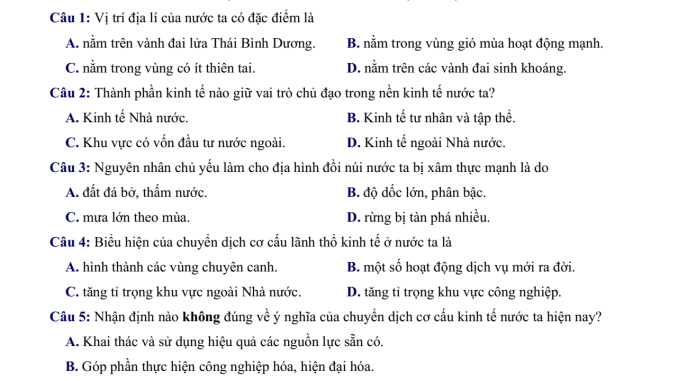 đề thi thử thpt môn địa lý tỉnh Yên Bái