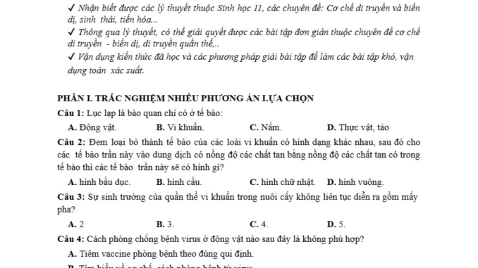 đề thi thử thpt môn sinh Sở Quảng Ninh