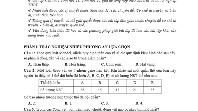 đề thi thử thpt môn sinh liên trường nghệ an