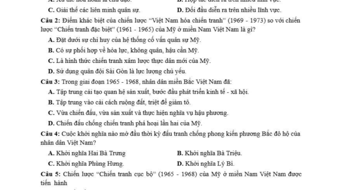 đề thi thử thpt môn sử Sở Tuyên Quang