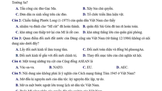 đề thi thử thpt môn sử cụm trường Nam Đihj