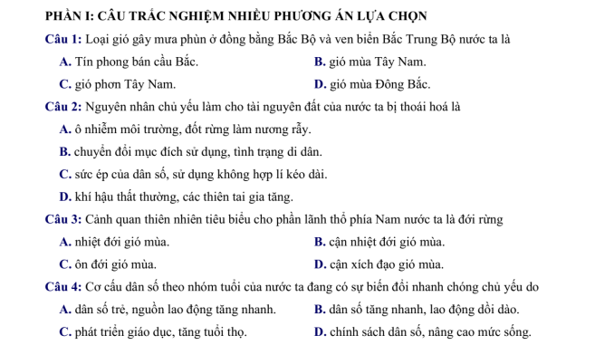 đề thi thử tpht môn địa lý tỉnh Ninh Bình