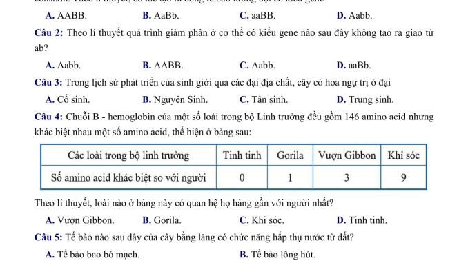 Đề thi thử THPT môn Sinh Hà Trung Thanh Hóa