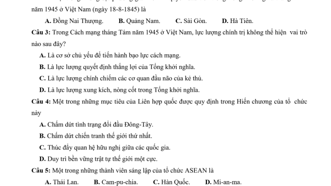 Đề thi thử tốt nghiệp THPT 2025 môn Lịch sử trường THPT chuyên Phan Bội Châu